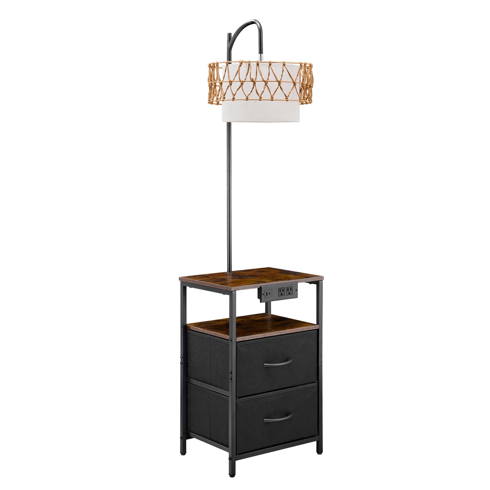 VEVOR Floor Lamp with Table, 2-Tier End Table with 2 Drawers and 3 Color Temperature LED Bulb, Modern Side Nightstand Bedside Desk with USB & Type C & AC Charging Port for Living Room, Bedroom, Dorm