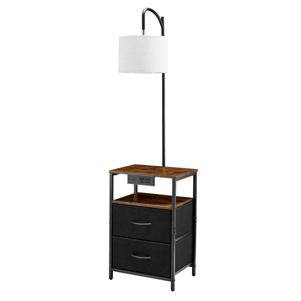 VEVOR Floor Lamp with Table, 2-Tier End Table with 2 Drawers and 3 Color Temperature Lighting, Modern Side Nightstand Bedside Desk with USB & Type C & AC Charging Port for Living Room, Bedroom, Dorm