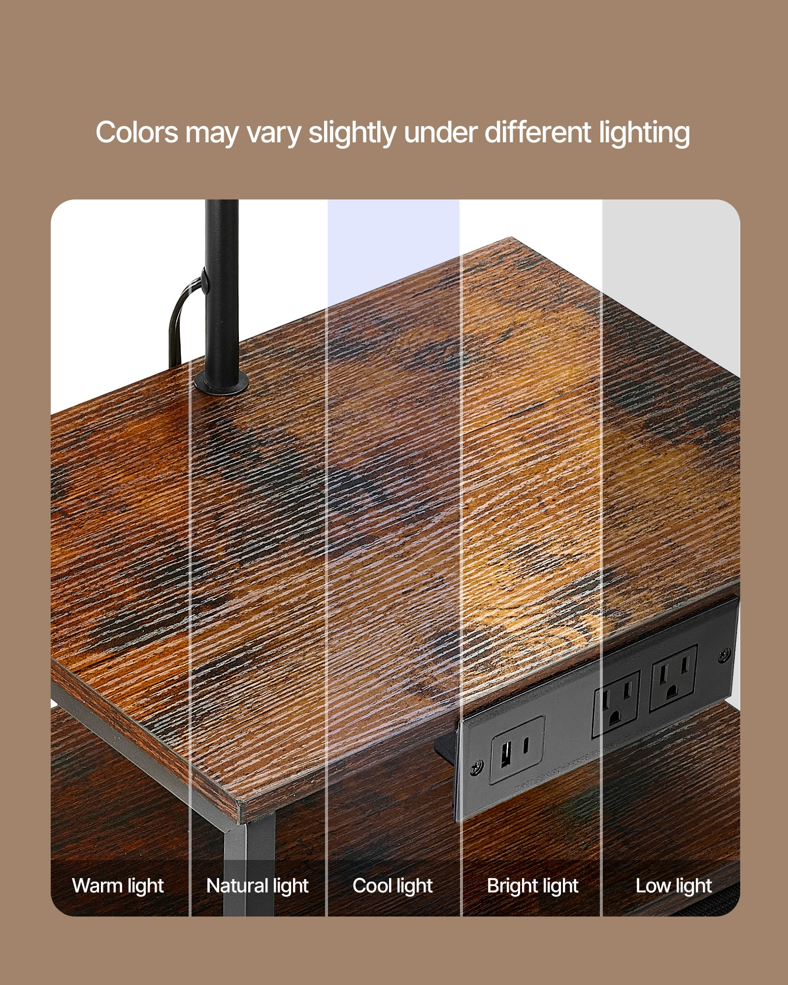 VEVOR Floor Lamp with Table, 2-Tier End Table with 2 Drawers and 3 Color Temperature Lighting, Modern Side Nightstand Bedside Desk with USB & Type C & AC Charging Port for Living Room, Bedroom, Dorm