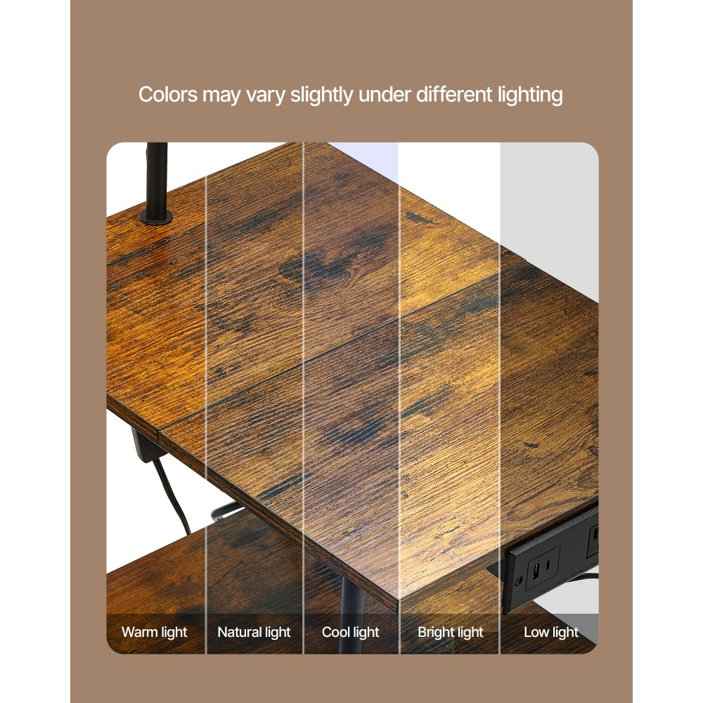 VEVOR Floor Lamp with Table, Narrow 3-Tier End Table with Open Shelves & 3 Color Temperature Lighting, Side Nightstand Bedside Desk with USB & Type C & AC Charging Port for Living Room, Bedroom, Dorm