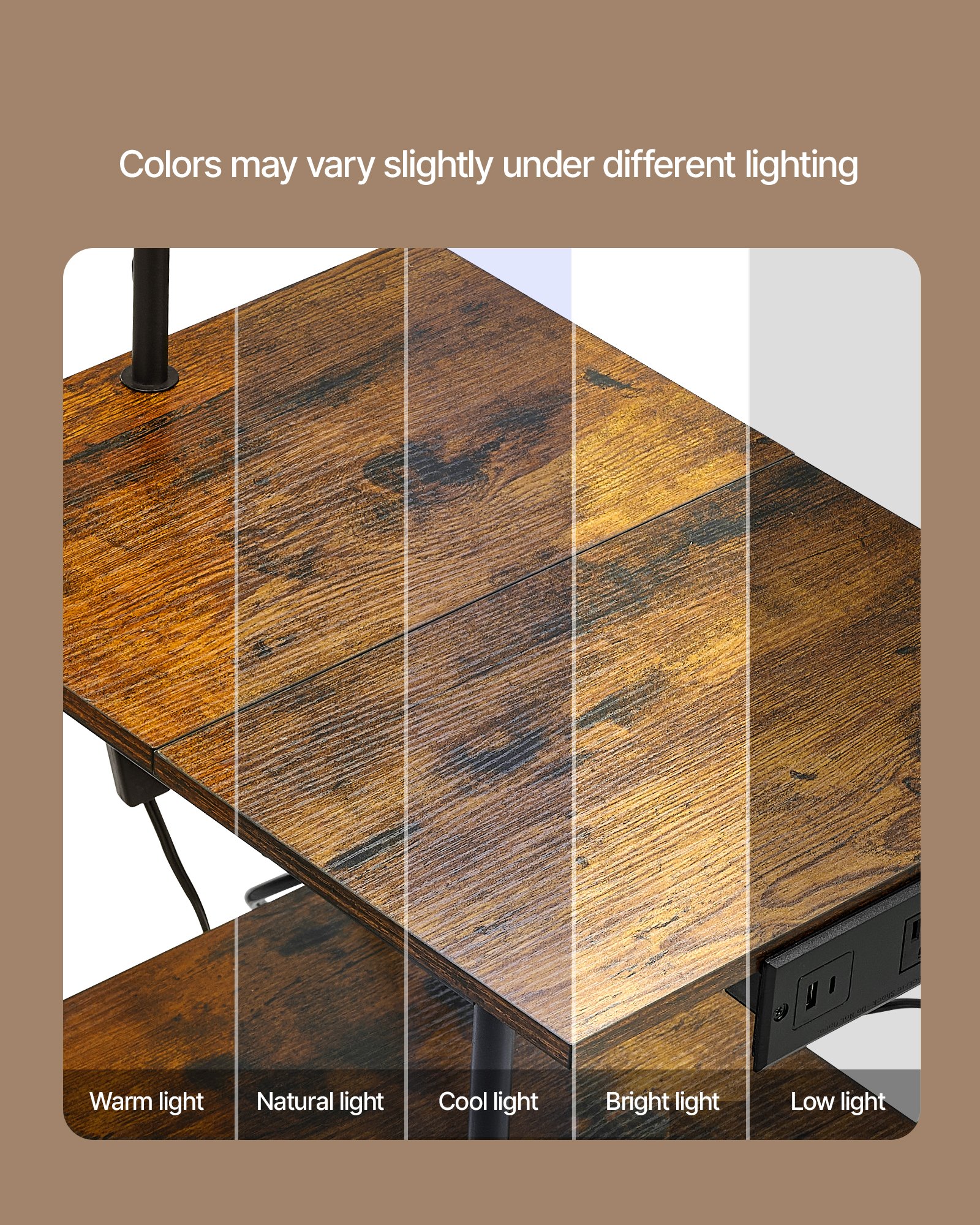 VEVOR Floor Lamp with Table, Narrow 3-Tier End Table with Open Shelves & 3 Color Temperature Lighting, Side Nightstand Bedside Desk with USB & Type C & AC Charging Port for Living Room, Bedroom, Dorm