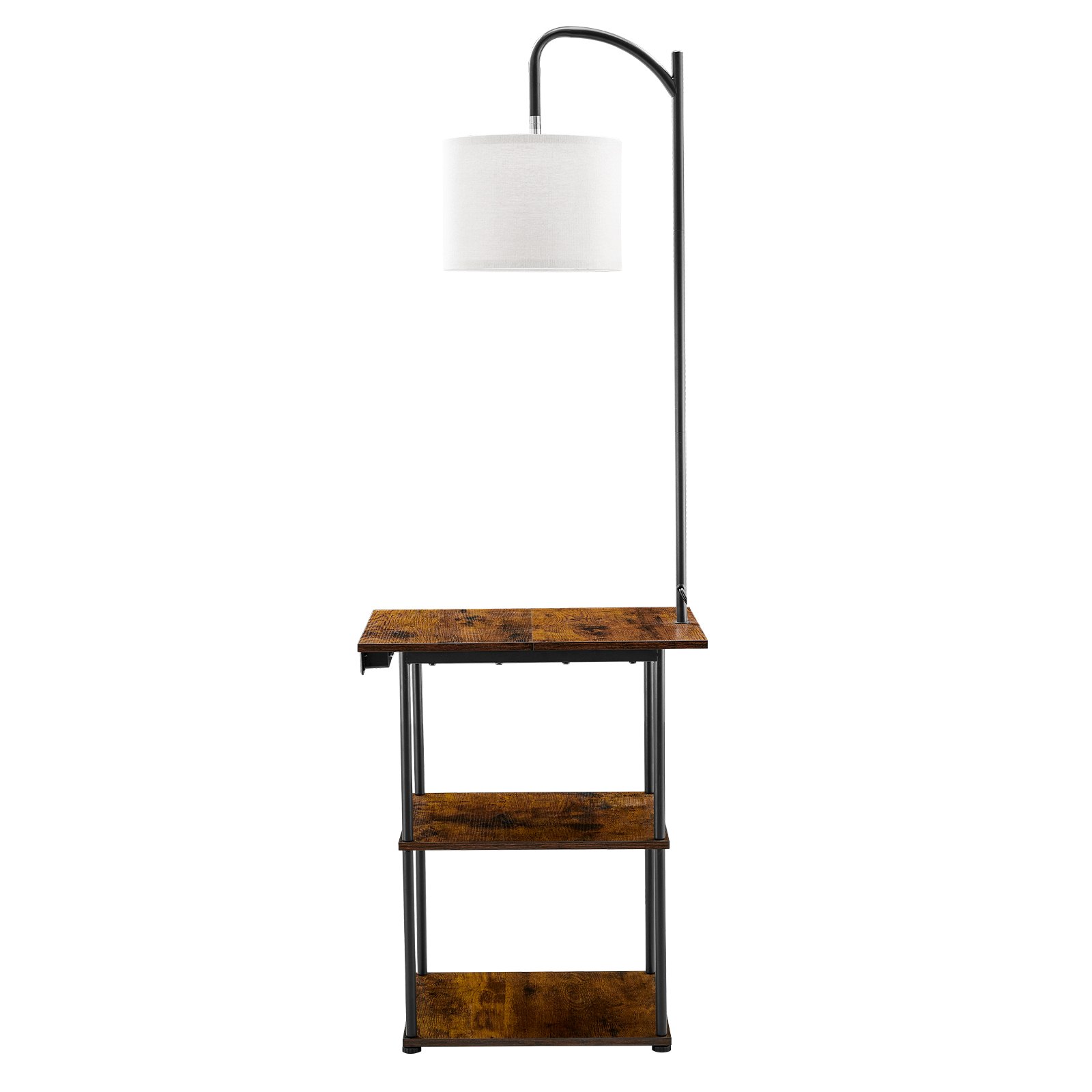 VEVOR Floor Lamp with Table, Narrow 3-Tier End Table with Open Shelves & 3 Color Temperature Lighting, Side Nightstand Bedside Desk with USB & Type C & AC Charging Port for Living Room, Bedroom, Dorm