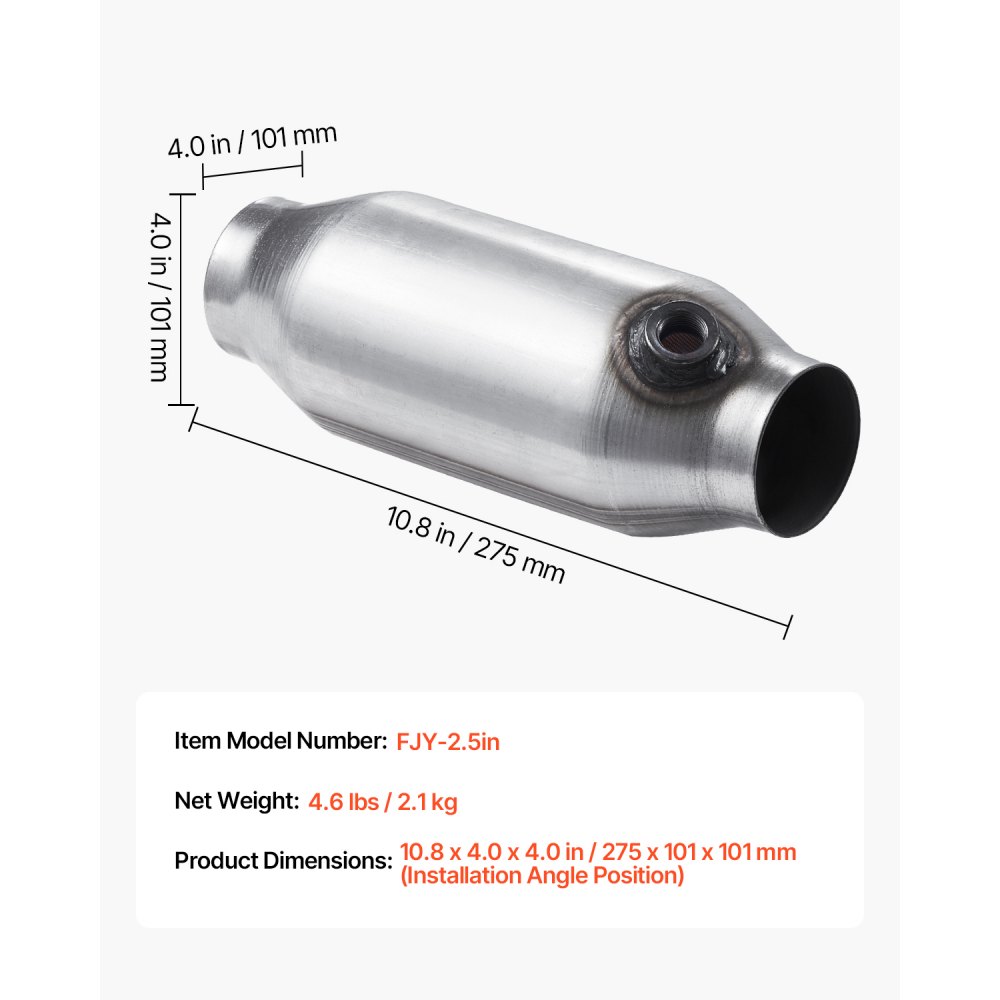 VEVOR Universal Catalytic Converter, 2.5 Inch Inlet/Outlet, 2 Pack High Flow Car Catalytic Converter with O2 Port, Direct Replacement, Stainless Steel Material, for Quick Exhaust Gas Purification