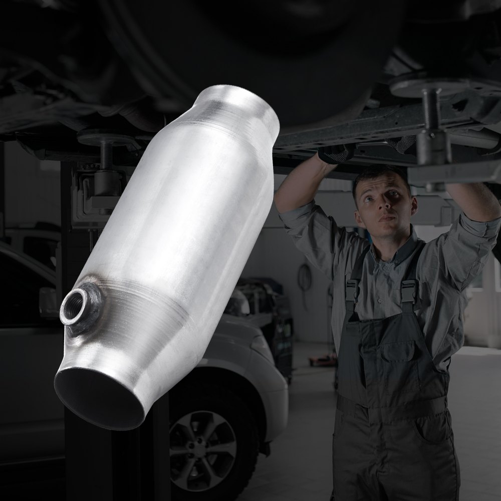 VEVOR Universal Catalytic Converter, 2.5 Inch Inlet/Outlet, 2 Pack High Flow Car Catalytic Converter with O2 Port, Direct Replacement, Stainless Steel Material, for Quick Exhaust Gas Purification