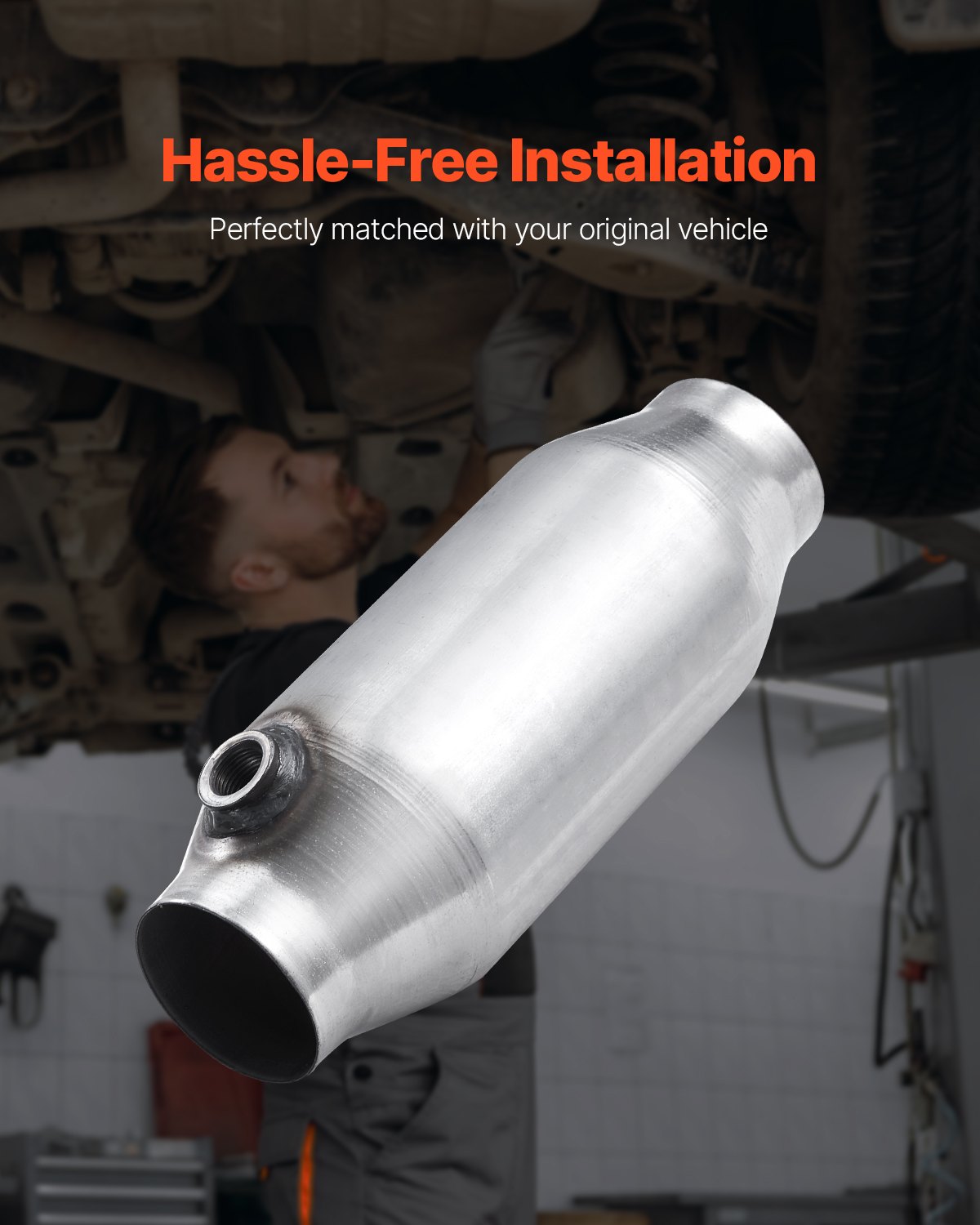 VEVOR Universal Catalytic Converter, 2.5 Inch Inlet/Outlet, 2 Pack High Flow Car Catalytic Converter with O2 Port, Direct Replacement, Stainless Steel Material, for Quick Exhaust Gas Purification
