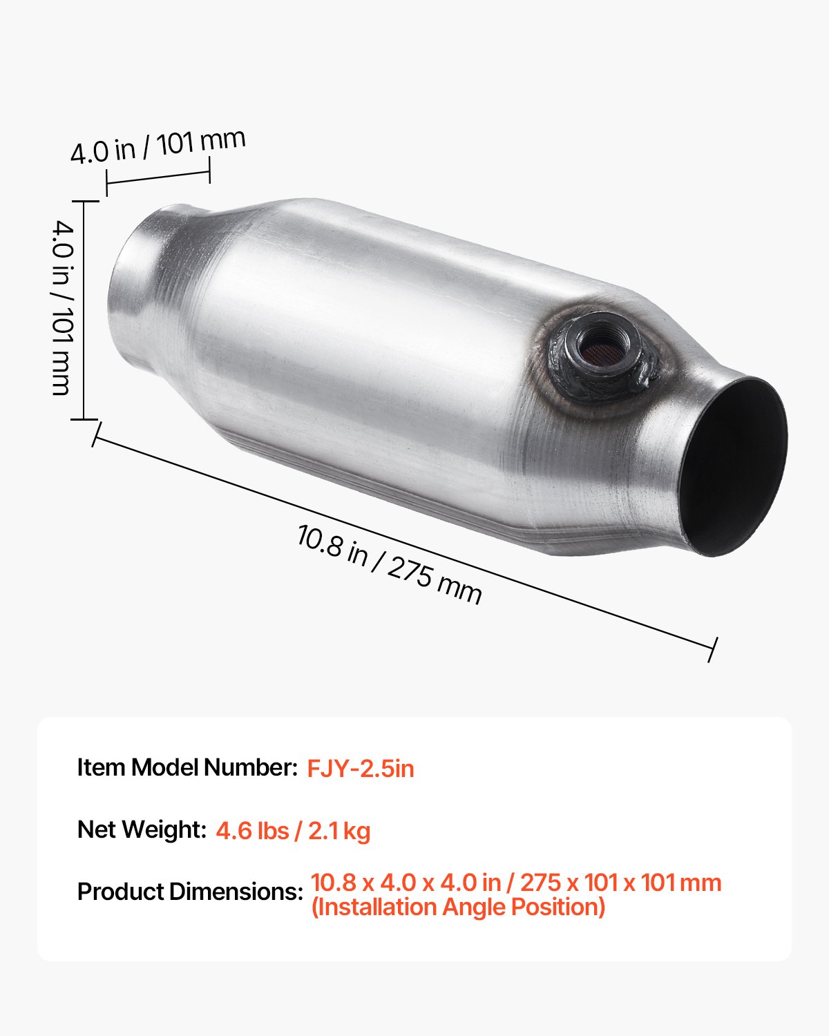 VEVOR Universal Catalytic Converter, 2.5 Inch Inlet/Outlet, 2 Pack High Flow Car Catalytic Converter with O2 Port, Direct Replacement, Stainless Steel Material, for Quick Exhaust Gas Purification