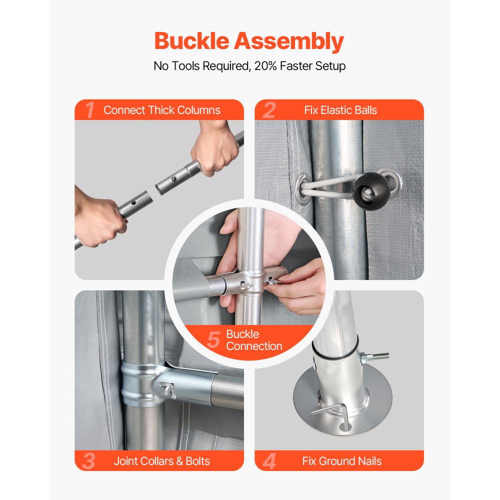 VEVOR Outdoor Storage Shed, 10 x 10 ft Portable Storage Tent with Roll-up Door, Waterproof Canopy Shed Shelter, Heavy Duty Frame, Patio Garage Carport for Motorcycle, Lawn Mower, Bike, Grey