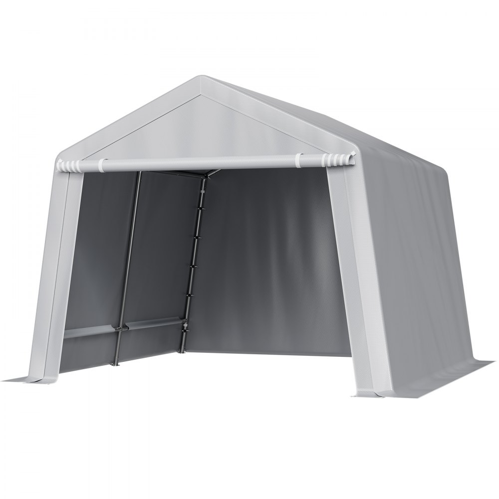 VEVOR Outdoor Storage Shed, 10 x 10 ft Portable Storage Tent with Roll-up Door, Waterproof Canopy Shed Shelter, Heavy Duty Frame, Patio Garage Carport for Motorcycle, Lawn Mower, Bike, Grey