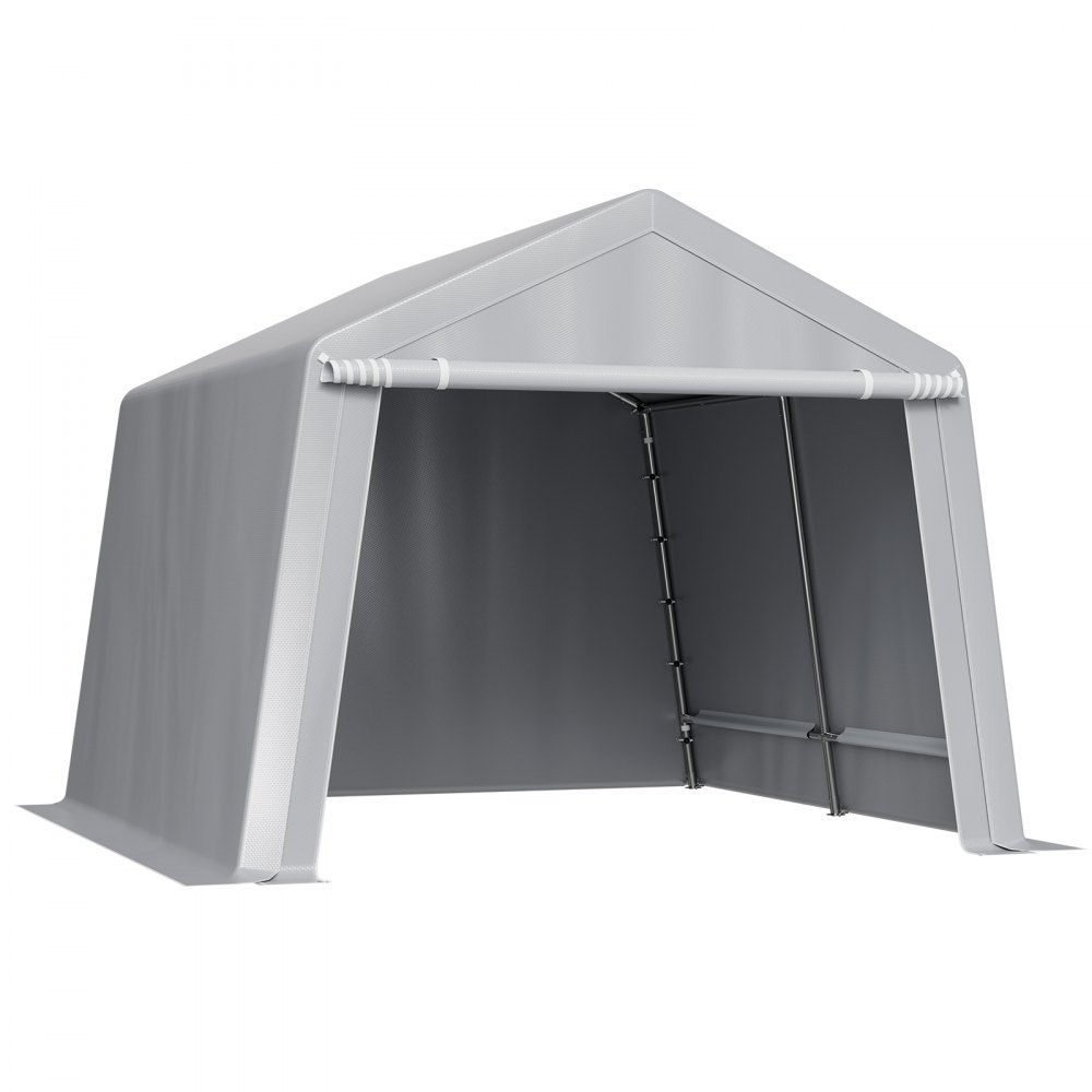 VEVOR Outdoor Storage Shed, 10 x 10 ft Portable Storage Tent with Roll-up Door, Waterproof Canopy Shed Shelter, Heavy Duty Frame, Patio Garage Carport for Motorcycle, Lawn Mower, Bike, Grey