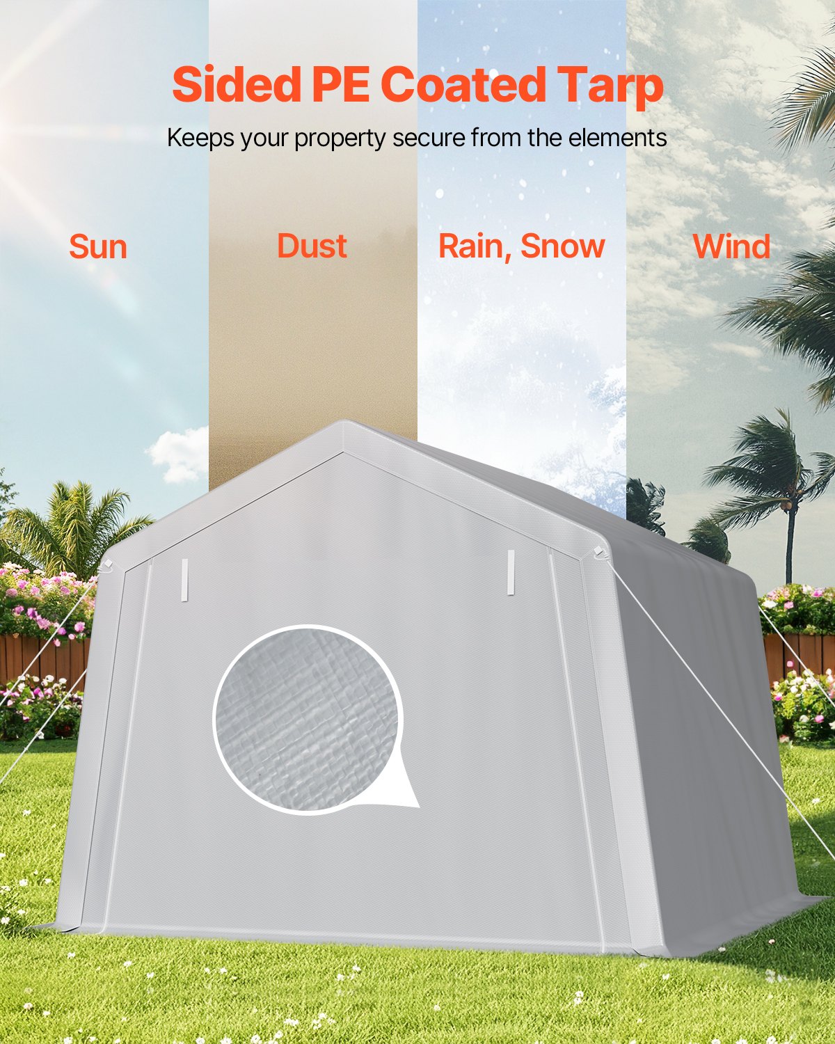 VEVOR Outdoor Storage Shed, 10 x 10 ft Portable Storage Tent with Roll-up Door, Waterproof Canopy Shed Shelter, Heavy Duty Frame, Patio Garage Carport for Motorcycle, Lawn Mower, Bike, Grey