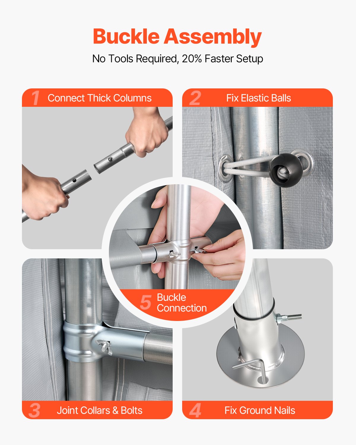 VEVOR Outdoor Storage Shed, 10 x 10 ft Portable Storage Tent with Roll-up Door, Waterproof Canopy Shed Shelter, Heavy Duty Frame, Patio Garage Carport for Motorcycle, Lawn Mower, Bike, Grey