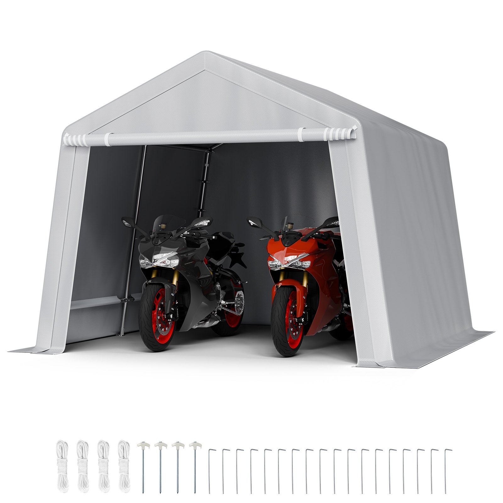 VEVOR Outdoor Storage Shed, 10 x 10 ft Portable Storage Tent with Roll-up Door, Waterproof Canopy Shed Shelter, Heavy Duty Frame, Patio Garage Carport for Motorcycle, Lawn Mower, Bike, Grey