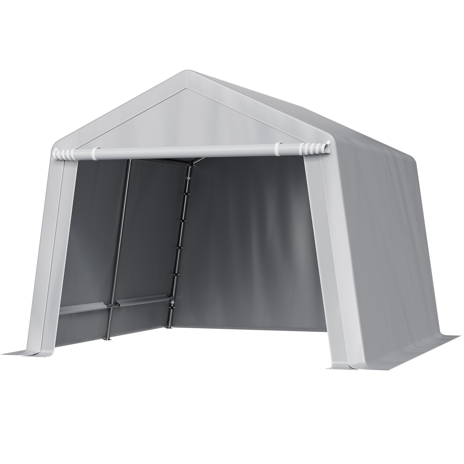 VEVOR Outdoor Storage Shed, 10 x 10 ft Portable Storage Tent with Roll-up Door, Waterproof Canopy Shed Shelter, Heavy Duty Frame, Patio Garage Carport for Motorcycle, Lawn Mower, Bike, Grey