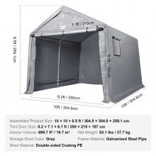 VEVOR hordozható tároló menedékhely garázs tároló 10 x 10 x 8,5 láb és cipzáras ajtó