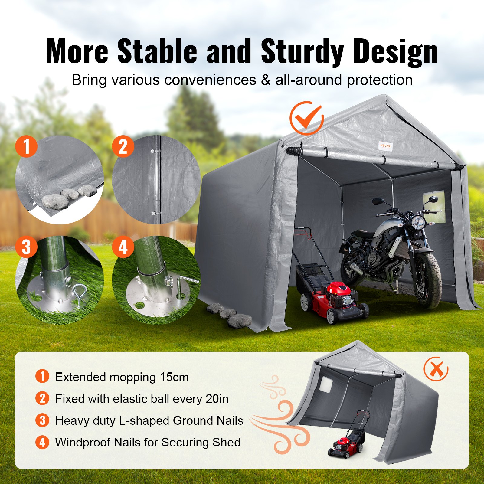 VEVOR Compact Outdoor Shelter, 10x10x8.5 ft Durable Season-Long Storage Tent with Easy Access Zip Door and Airy Windows for Bikes, Motorcycles, and Garden Equipment