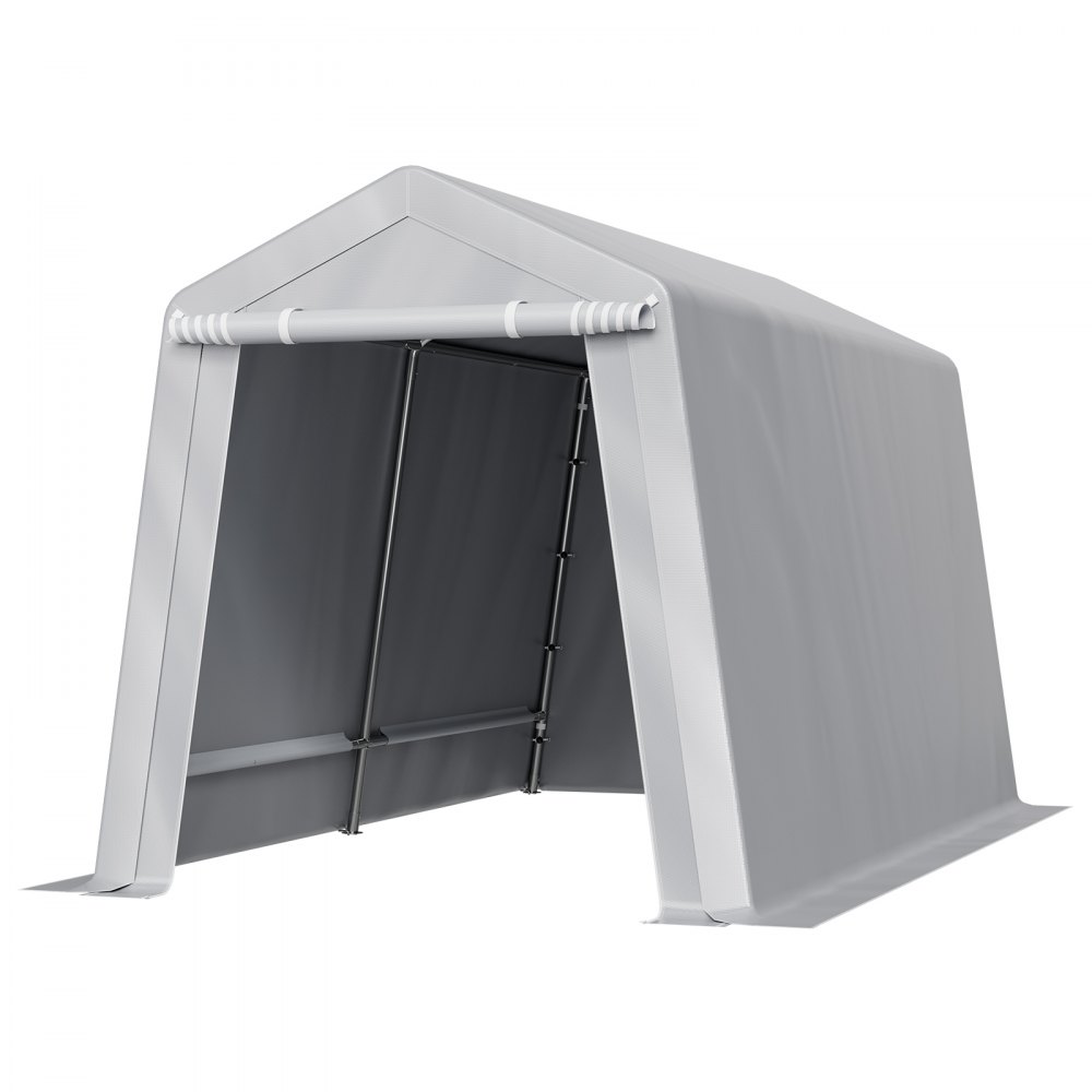 VEVOR Outdoor Storage Shed, 7 x 12 ft Portable Storage Tent with Roll-up Door, Waterproof Canopy Shed Shelter, Heavy Duty Frame, Patio Garage Carport for Motorcycle, Lawn Mower, Bike, Grey