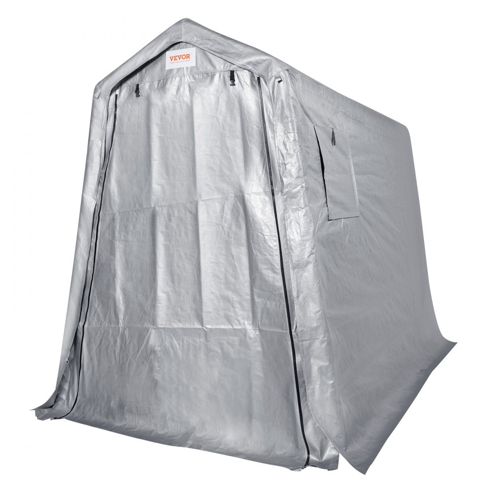 VEVOR Outdoor Storage Shed, 6 x 8 ft Portable Storage Tent with Roll-up Door & Vents, Waterproof Canopy Shed Shelter, Heavy Duty Frame, Patio Garage Carport for Motorcycle, Lawn Mower, Bike, Grey