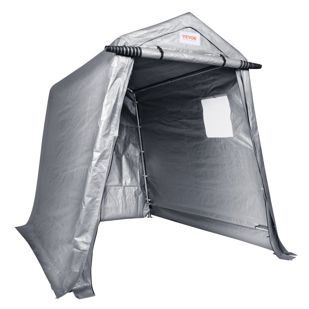 VEVOR Outdoor Storage Shed, 6 x 8 ft Portable Storage Tent with Roll-up Door & Vents, Waterproof Canopy Shed Shelter, Heavy Duty Frame, Patio Garage Carport for Motorcycle, Lawn Mower, Bike, Grey