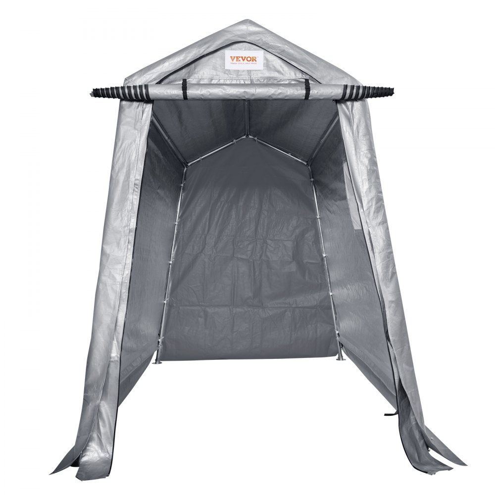 VEVOR Outdoor Storage Shed, 6 x 8 ft Portable Storage Tent with Roll-up Door & Vents, Waterproof Canopy Shed Shelter, Heavy Duty Frame, Patio Garage Carport for Motorcycle, Lawn Mower, Bike, Grey