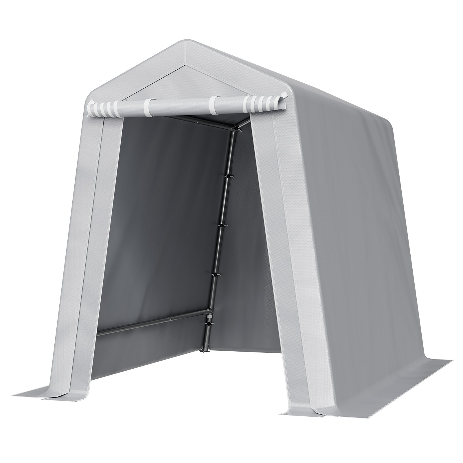 VEVOR Outdoor Storage Shed, 6 x 8 ft Portable Storage Tent with Roll-up Door & Vents, Waterproof Canopy Shed Shelter, Heavy Duty Frame, Patio Garage Carport for Motorcycle, Lawn Mower, Bike, Grey