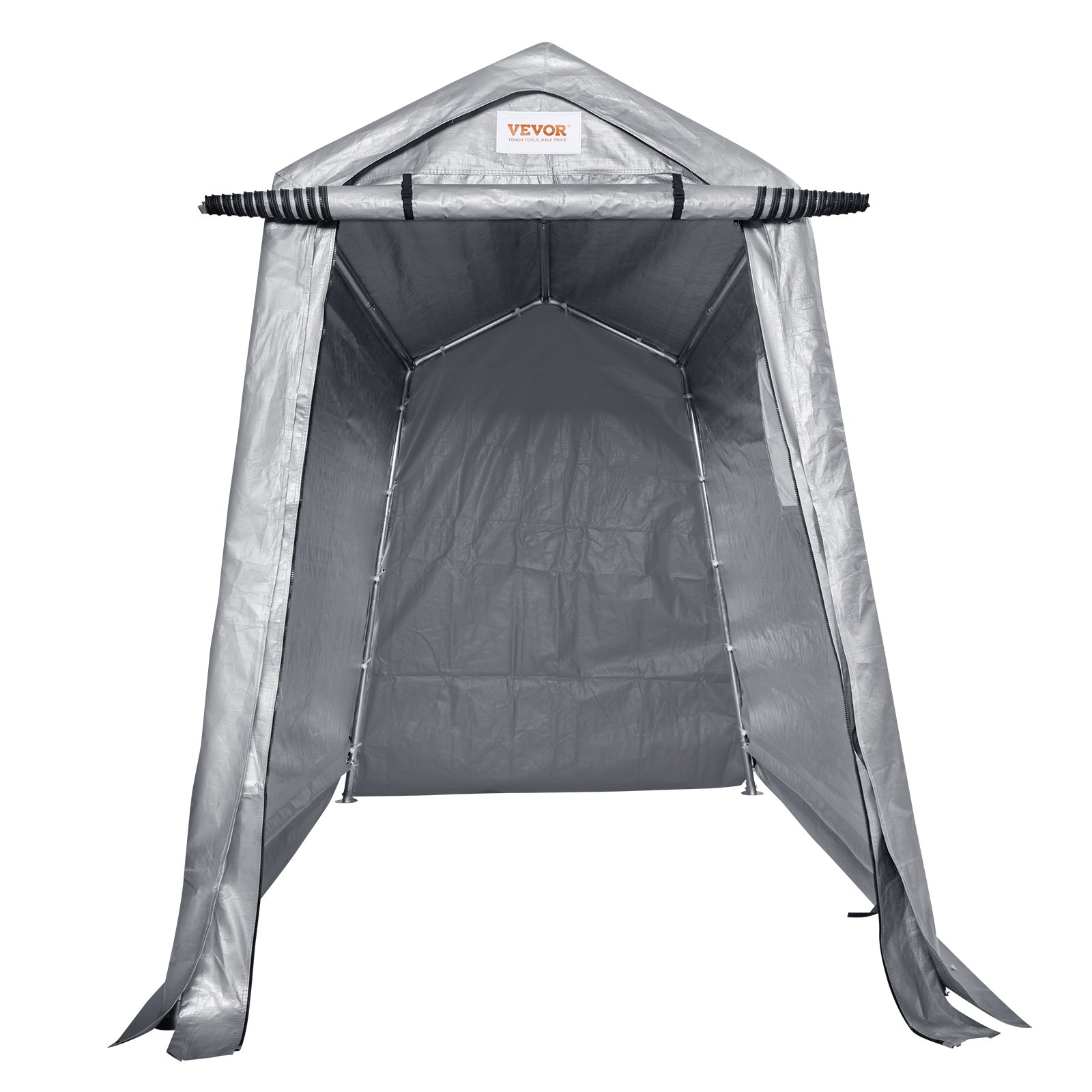 VEVOR Outdoor Storage Shed, 6 x 8 ft Portable Storage Tent with Roll-up Door & Vents, Waterproof Canopy Shed Shelter, Heavy Duty Frame, Patio Garage Carport for Motorcycle, Lawn Mower, Bike, Grey