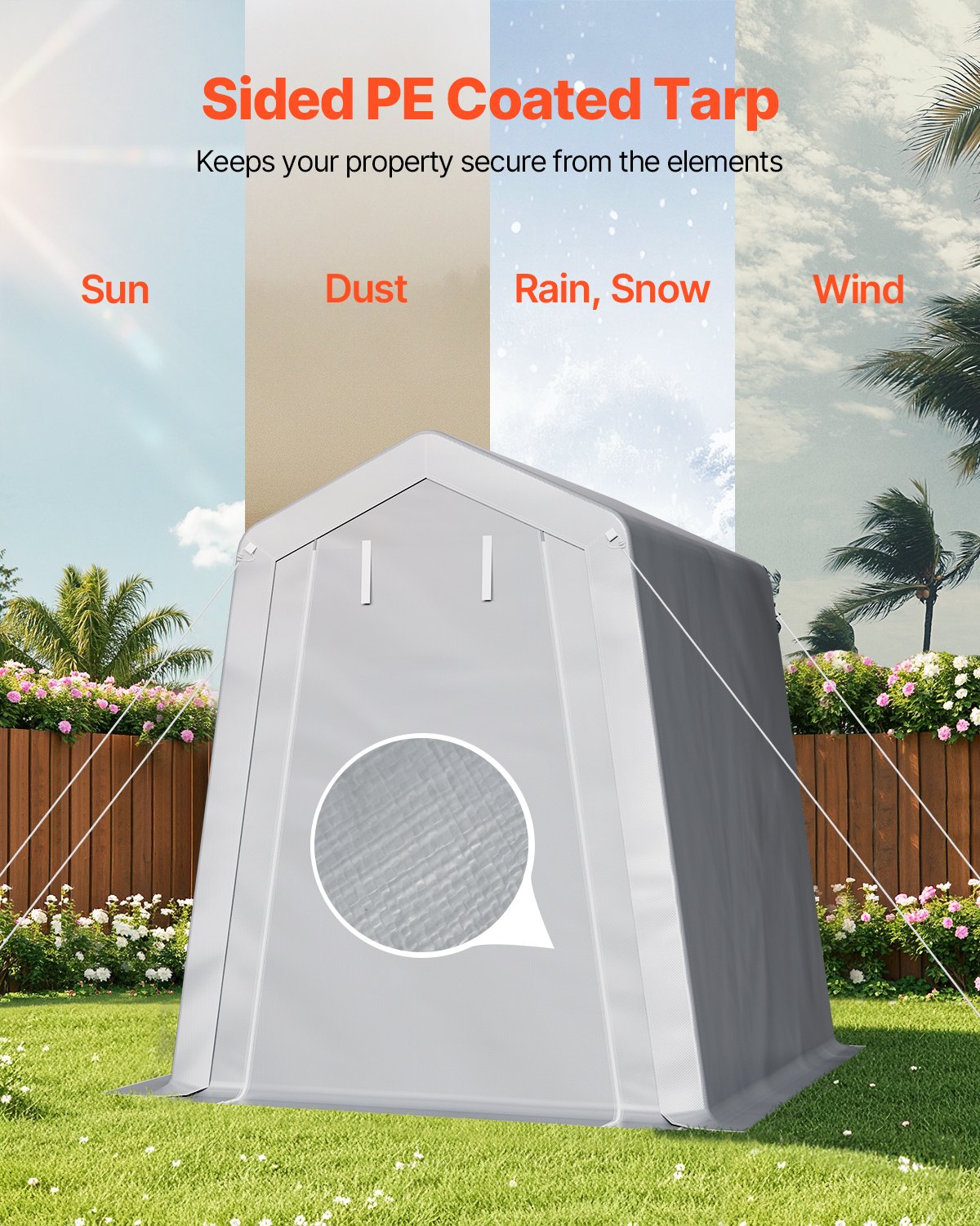 VEVOR Outdoor Storage Shed, 6 x 6 ft Portable Storage Tent with Roll-up Door & Vents, Waterproof Canopy Shed Shelter, Heavy Duty Frame, Patio Garage Carport for Motorcycle, Lawn Mower, Bike, Grey