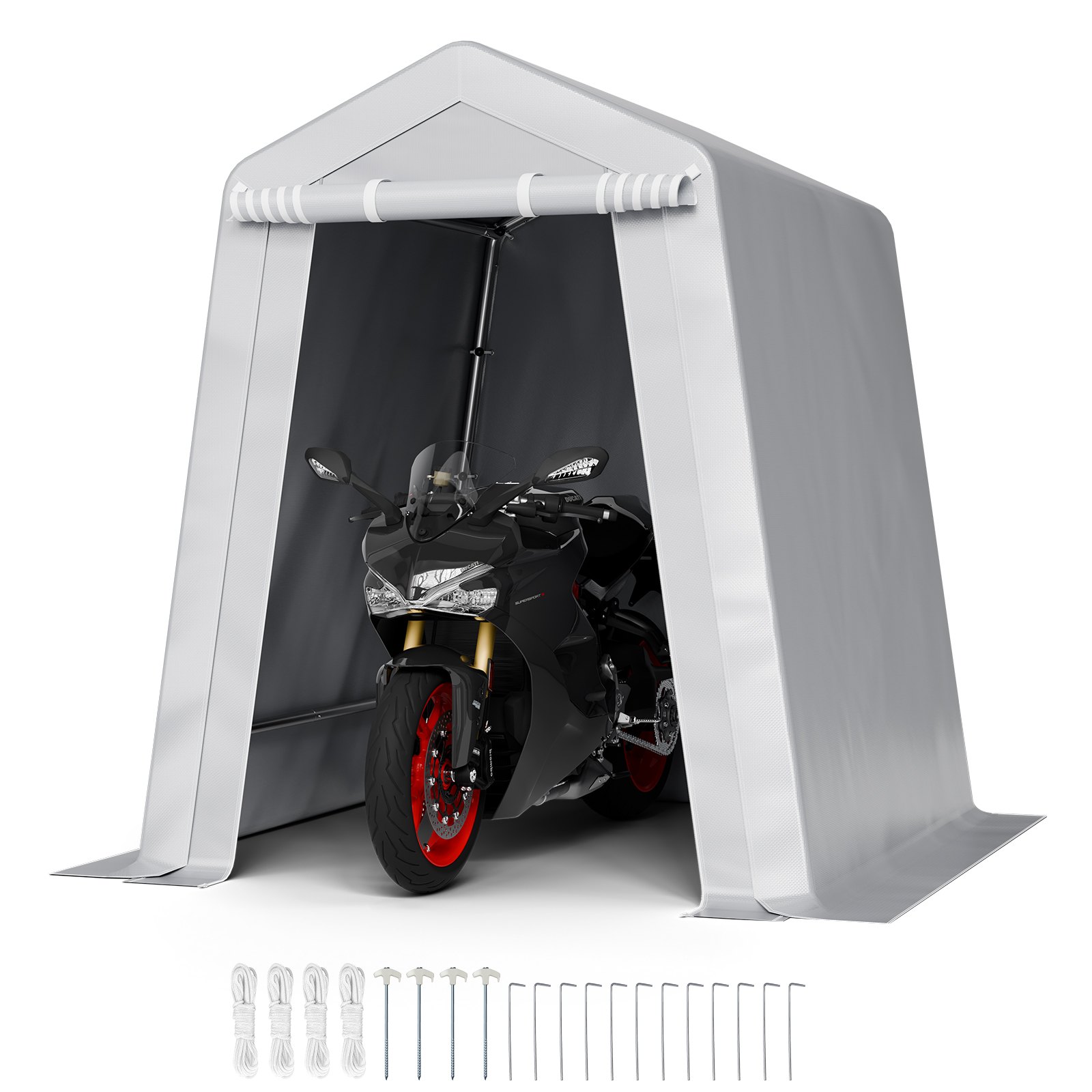 VEVOR Outdoor Storage Shed, 6 x 6 ft Portable Storage Tent with Roll-up Door & Vents, Waterproof Canopy Shed Shelter, Heavy Duty Frame, Patio Garage Carport for Motorcycle, Lawn Mower, Bike, Grey