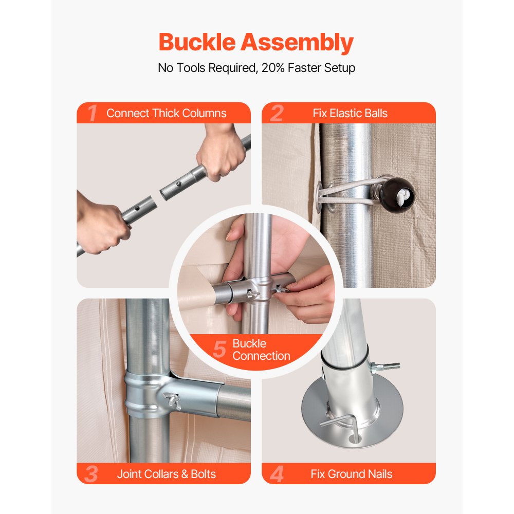 VEVOR Outdoor Storage Shed, 10 x 15 ft Portable Storage Tent with Roll-up Door, Waterproof Canopy Shed Shelter, Heavy Duty Frame, Patio Garage Carport for Motorcycle, Lawn Mower, Bike, Beige