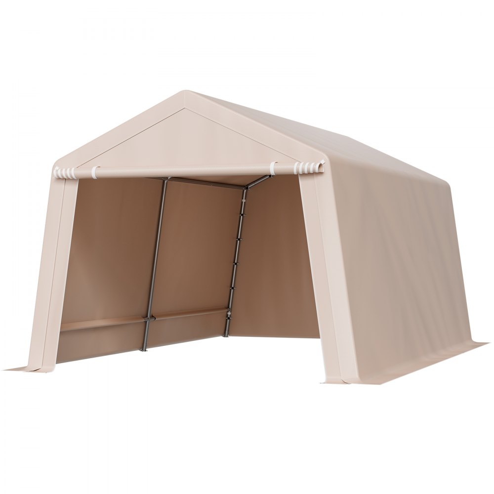 VEVOR Outdoor Storage Shed, 10 x 15 ft Portable Storage Tent with Roll-up Door, Waterproof Canopy Shed Shelter, Heavy Duty Frame, Patio Garage Carport for Motorcycle, Lawn Mower, Bike, Beige