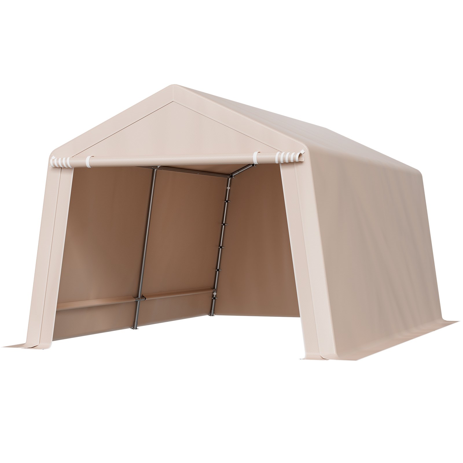 VEVOR Outdoor Storage Shed, 10 x 15 ft Portable Storage Tent with Roll-up Door, Waterproof Canopy Shed Shelter, Heavy Duty Frame, Patio Garage Carport for Motorcycle, Lawn Mower, Bike, Beige