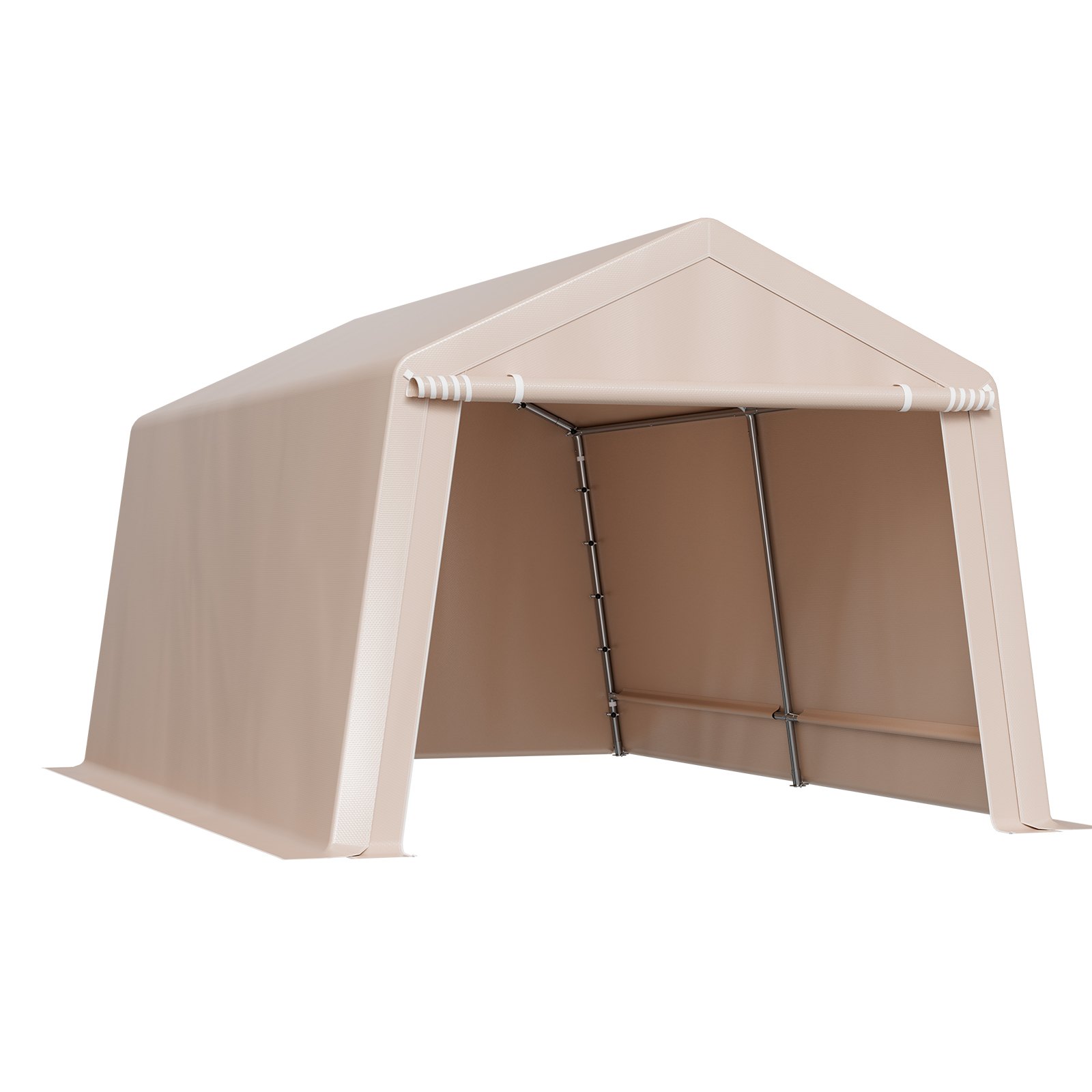 VEVOR Outdoor Storage Shed, 10 x 15 ft Portable Storage Tent with Roll-up Door, Waterproof Canopy Shed Shelter, Heavy Duty Frame, Patio Garage Carport for Motorcycle, Lawn Mower, Bike, Beige