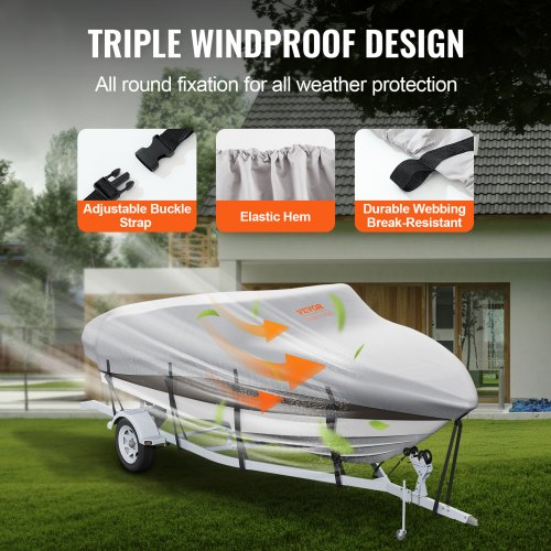 14-16 Ft Heavy Duty Boat Cover, Waterproof & UV Resistant (Gray/Blue) - Fits Bass, Jon, & Fishing Boats