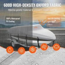 VEVOR Boat Cover, 4260-4800 mmTrailerable Waterproof Boat Cover, 600D Marine Grade PU Oxford, with Motor Cover and Buckle Straps, for V-Hull, Tri-Hull, Fish Ski Boat, Runabout, Bass Boat, Grey