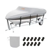 VEVOR Boat Cover, 4260-4800 mmTrailerable Waterproof Boat Cover, 600D Marine Grade PU Oxford, with Motor Cover and Buckle Straps, for V-Hull, Tri-Hull, Fish Ski Boat, Runabout, Bass Boat, Grey
