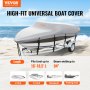 VEVOR Boat Cover, 16'-18.5' Trailerable Waterproof Boat Cover, 600D Marine Grade PU Oxford, with Motor Cover and Buckle Straps, for V-Hull, Tri-Hull, Fish Ski Boat, Runabout, Bass Boat, Grey