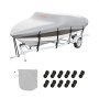 VEVOR Boat Cover, 16'-18.5' Trailerable Waterproof Boat Cover, 600D Marine Grade PU Oxford, with Motor Cover and Buckle Straps, for V-Hull, Tri-Hull, Fish Ski Boat, Runabout, Bass Boat, Grey