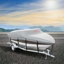 VEVOR Boat Cover, 16'-18.5' Trailerable Waterproof Boat Cover, 600D Marine Grade PU Oxford, with Motor Cover and Buckle Straps, for V-Hull, Tri-Hull, Fish Ski Boat, Runabout, Bass Boat, Grey