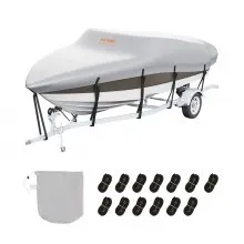 VEVOR Boat Cover, 5180-5790 mm Trailerable Waterproof Boat Cover, 600D Marine Grade PU Oxford, with Motor Cover and Buckle Straps, for V-Hull, Tri-Hull, Fish Ski Boat, Runabout, Bass Boat, Grey