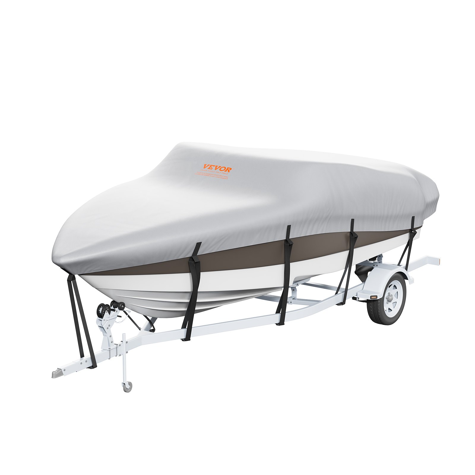 VEVOR Boat Cover, 5180-5790 mm Trailerable Waterproof Boat Cover, 600D Marine Grade PU Oxford, with Motor Cover and Buckle Straps, for V-Hull, Tri-Hull, Fish Ski Boat, Runabout, Bass Boat, Grey