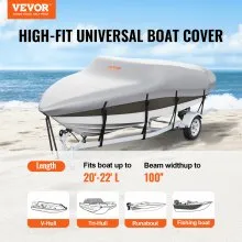 VEVOR Boat Cover, 6090-6700 mmTrailerable Waterproof Boat Cover, 600D Marine Grade PU Oxford, with Motor Cover and Buckle Straps, for V-Hull, Tri-Hull, Fish Ski Boat, Runabout, Bass Boat, Grey