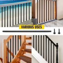 VEVOR Deck Balusters, 16 Pack Metal Deck Spindles, 44"x0.5" Staircase Baluster With Screws, Iron Deck Railing for Wood and Composite Deck, Stylish Black Baluster for Outdoor Stair Deck Porch