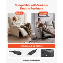 Battery Pack for Reclining Furniture 5000 mAh 2-Pin Recliner Battery Pack