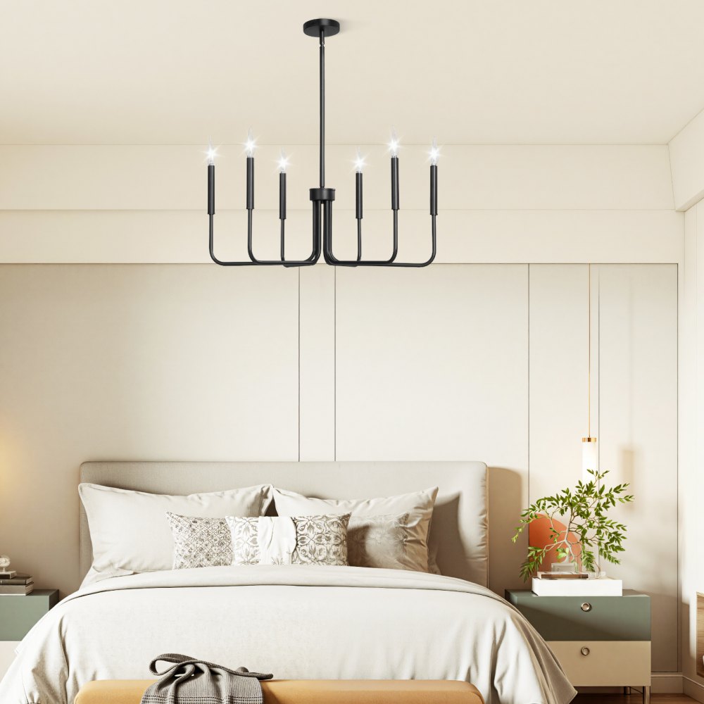 VEVOR 6-Light Chandelier, Black Farmhouse Chandelier, Adjustable Height, Dining Room Hanging Light Fixture for Ceilings, Modern Chandelier for Bedroom, Foyer, Hall, Kitchen, Living Room and Entryway