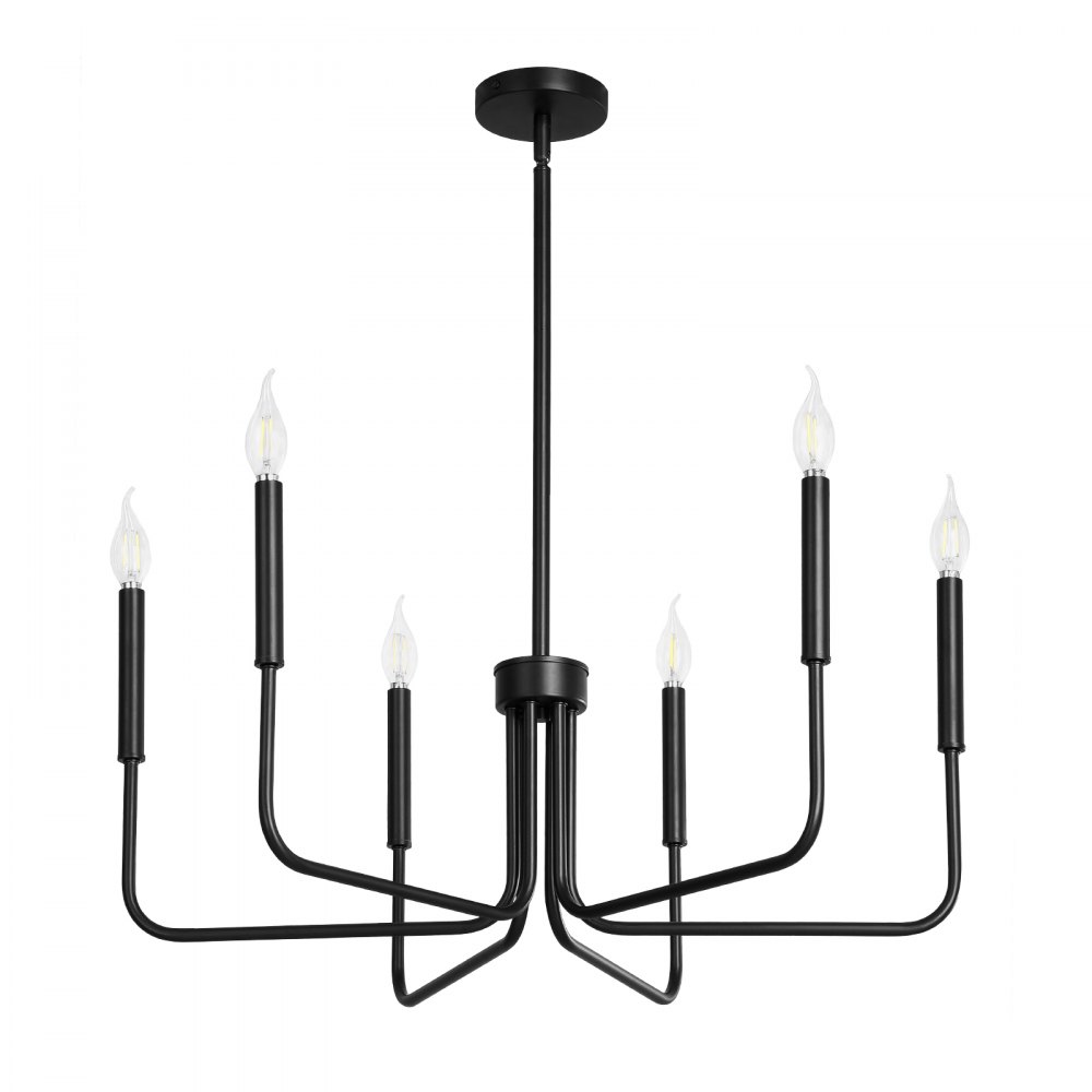 VEVOR 6-Light Chandelier, Black Farmhouse Chandelier, Adjustable Height, Dining Room Hanging Light Fixture for Ceilings, Modern Chandelier for Bedroom, Foyer, Hall, Kitchen, Living Room and Entryway