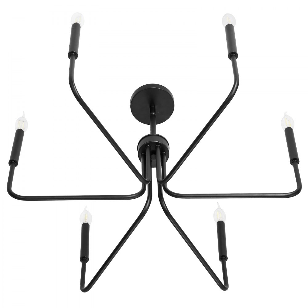 VEVOR 6-Light Chandelier, Black Farmhouse Chandelier, Adjustable Height, Dining Room Hanging Light Fixture for Ceilings, Modern Chandelier for Bedroom, Foyer, Hall, Kitchen, Living Room and Entryway