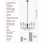 VEVOR 6-Light Chandelier, Black Farmhouse Chandelier, Adjustable Height, Dining Room Hanging Light Fixture for Ceilings, Modern Chandelier for Bedroom, Foyer, Hall, Kitchen, Living Room and Entryway