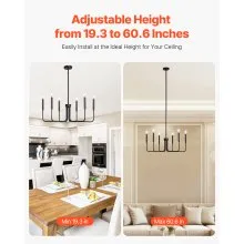 6-Light Chandelier Black Modern Chandelier Adjustable Height for Ceilings