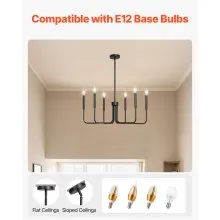 6-Light Chandelier Black Modern Chandelier Adjustable Height for Ceilings