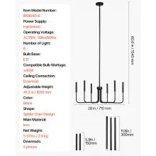 6-Light Chandelier Black Modern Chandelier Adjustable Height for Ceilings