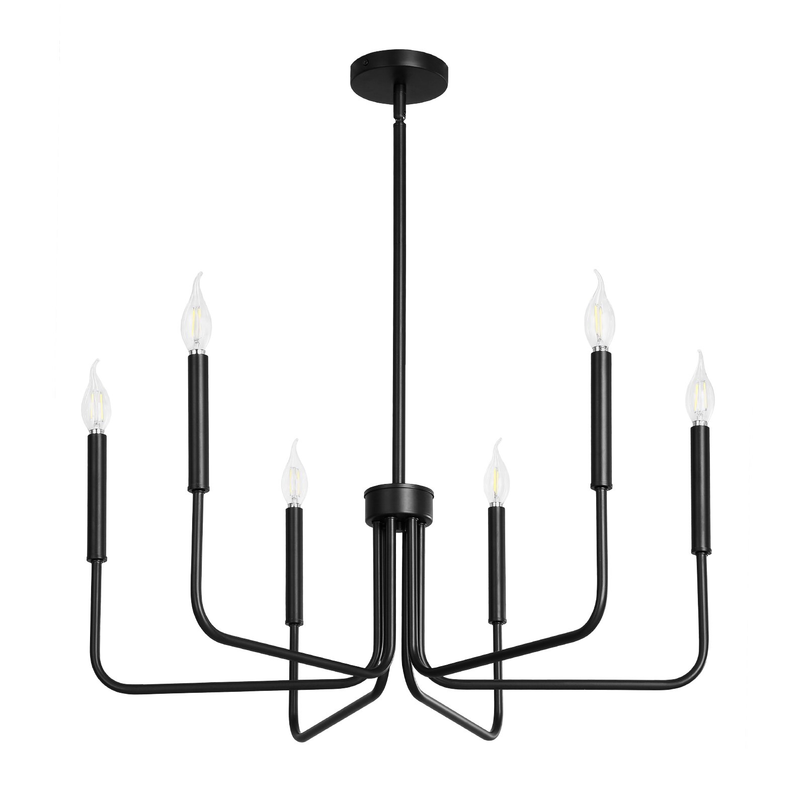 VEVOR 6-Light Chandelier, Black Farmhouse Chandelier, Adjustable Height, Dining Room Hanging Light Fixture for Ceilings, Modern Chandelier for Bedroom, Foyer, Hall, Kitchen, Living Room and Entryway